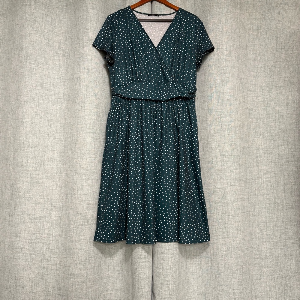 OUGES Polka Dot Surplice Dress